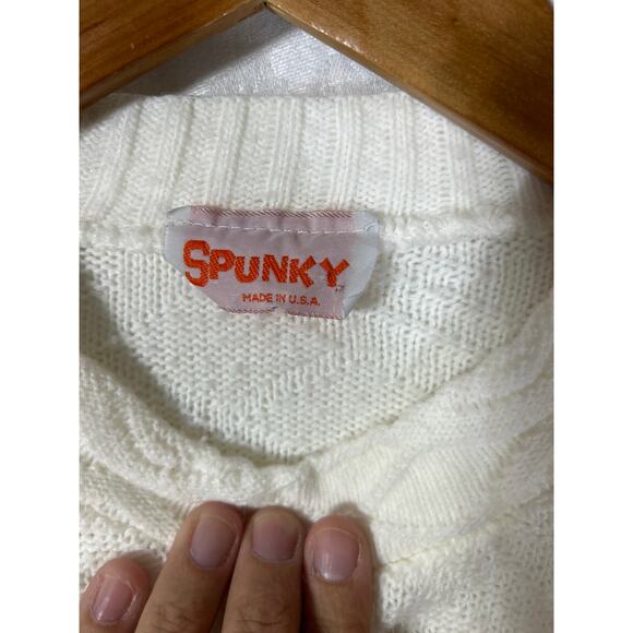 Vintage Sweater Small White Textured Knit Crew Neck USA Made Spunky Acrylic - Picture 7 of 10